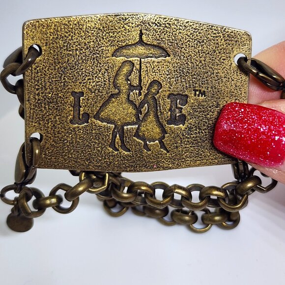 Lenny & Eva Large Brass Religious Proverb Double Chain Unique Signed Bracelet - Picture 4 of 9